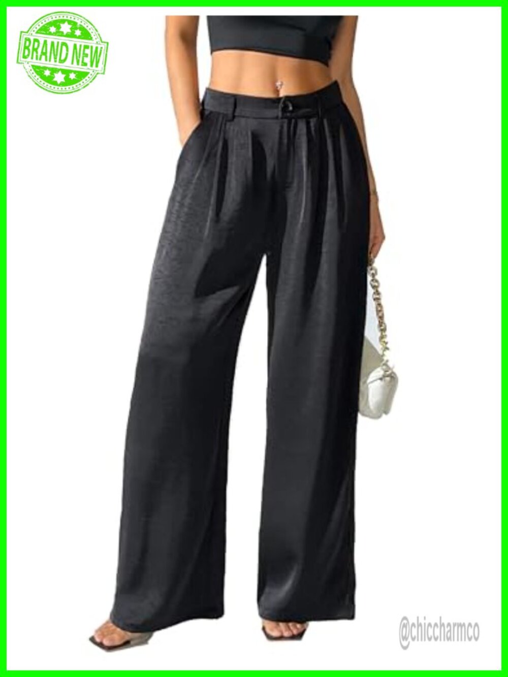 Satin Wide Leg Palazzo Pants High Waist Flowy Dressy Trousers